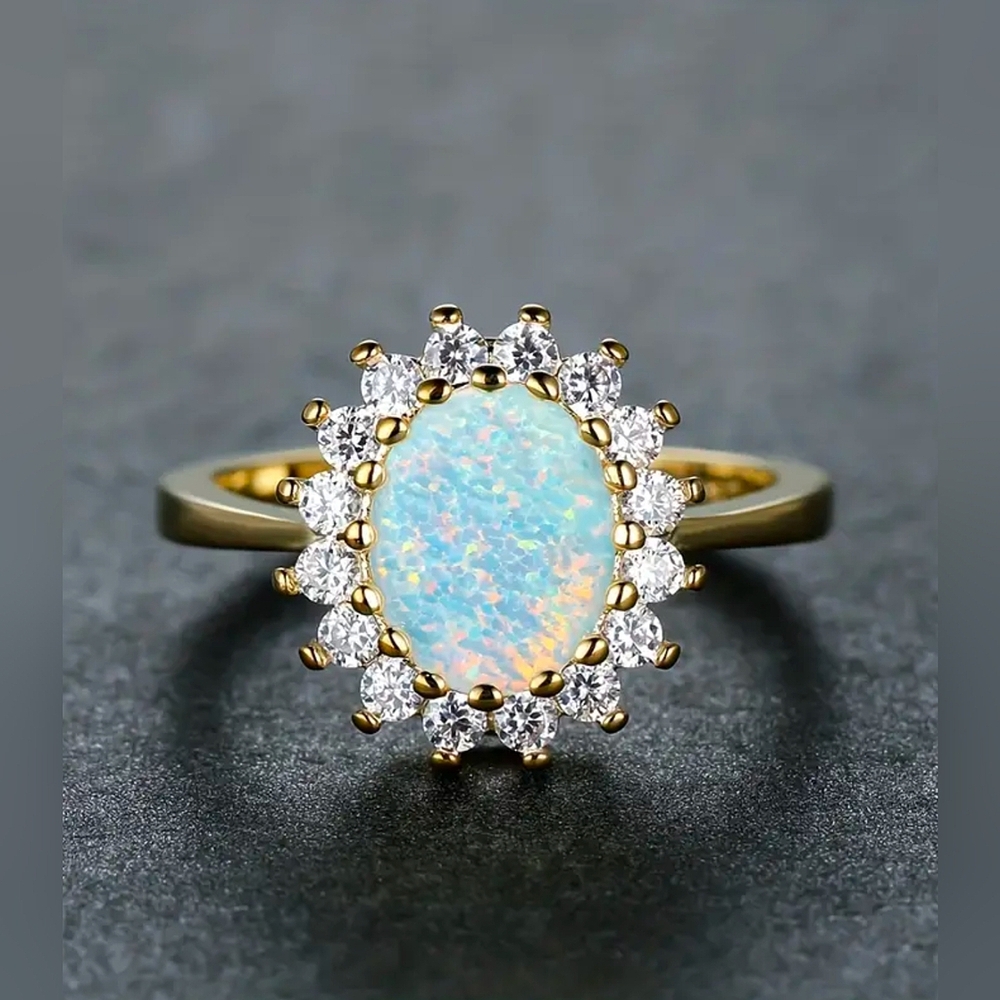 Oval Opal-esque, CZs & Gold Ring